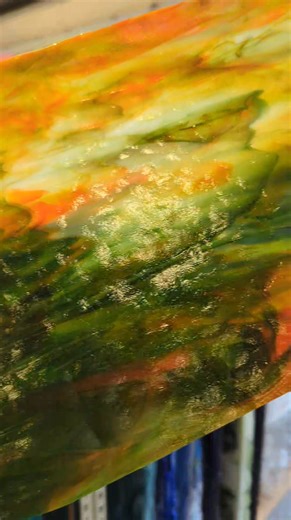 What does this glass make you think of? Item# B3123F Bullseye White, Orange, and Deep Green Streaky 🌾 Check it out and many more at DelphiGlass.com #BeCreative #GlassShowcase | Delphi Glass