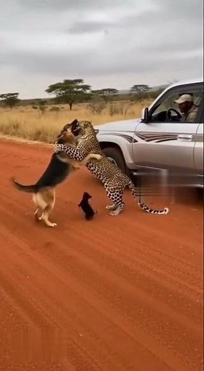 German Shepherd vs Wild Leopard on African Road – Unbelievable Real Footage! 🐕🔥🐆