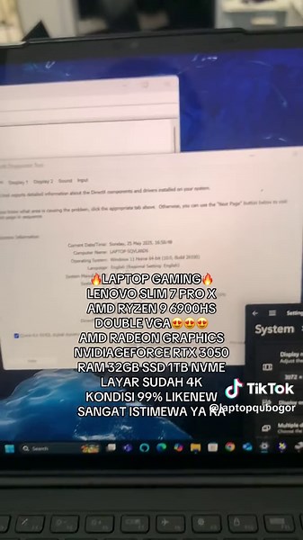 Detail spek : RAM 32GB SUPER SPEED FAST SSD 1TB ULTRA FAST BOOT VGA AMD RYZEN 9 9600HS Nvidia RTX 3050 DESIGN DAN GAMING WEBCAM FHD LED JERNIH 14 INCH, CORNING VICTUS GORILLA GLASS RESOLUSI LAYAR FHD IPS ANTI SILAU COMFORT VIEW SOUND SPEAKER STEREO and WAVES MAXX AUDIO PRO (speaker sangat menggelegar) BATERAI Normal - Wi-Fi 6E AX211, 2x2, 802.11ax - Bluetooth wireless card - port jack audio universal - port USB 3.2 Gen 1 Tipe-A, satu dengan Power Share - port HDMI 2.0 - Thunderbolt 4.0 dengan Po