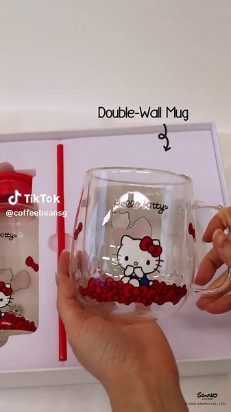 Hello Kitty Glass Tumbler with Straw & Double-Wall Mug Set