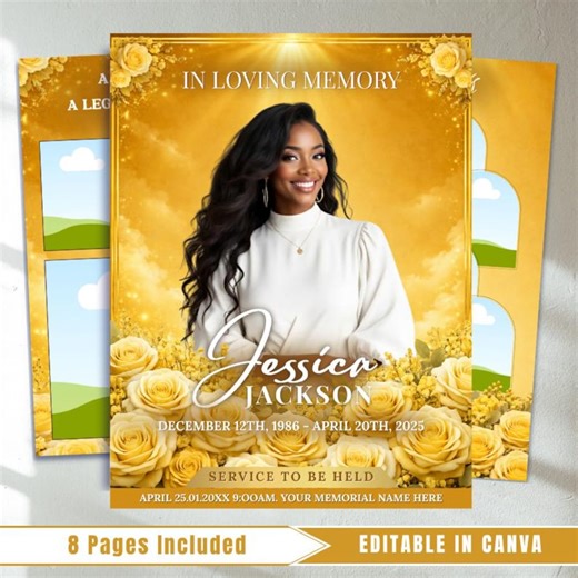 Yellow Roses Funeral Program Template: 8-Page Memorial (Canva, PDF Download) - Etsy Sverige