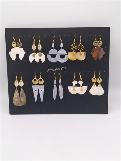 Handmade African Earrings Collection, Tribal Cowrie Horn Jewelry, Boho Statement Earrings - Etsy