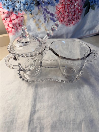 Vintage Imperial Glass Company Candlewick Pattern Lidded Sugar Bowl With Spoon, Creamer and Tray. - Etsy
