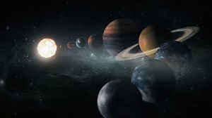 Solar System Planets In Order With Sun. Computer generated planets orbit the sun in space. Science Illustration