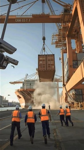 Crane Fail: Container Crashes Inches from Workers (CCTV) #container #fail #nearmiss #viralcctv #ai