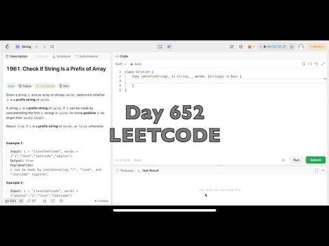Day 652: LeetCode Problem 1961. Check If String is a Prefix of Array - Swift