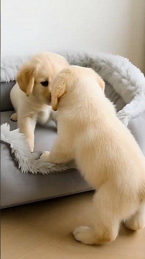 Heartwarming Moment: Yellow Lab Puppies Interact and Snuggle in Their Little House🥰