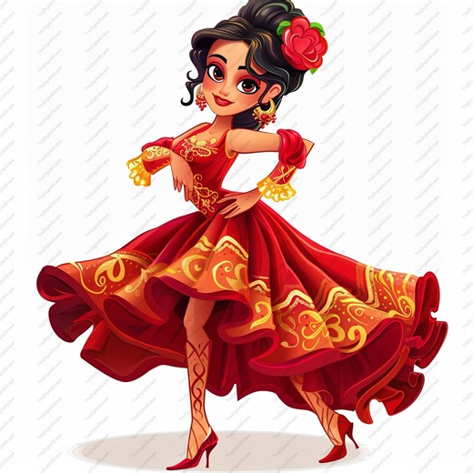 Flamenco Dancer Clipart: Spanish Cartoon Jpgs (instant Download) - Etsy UK