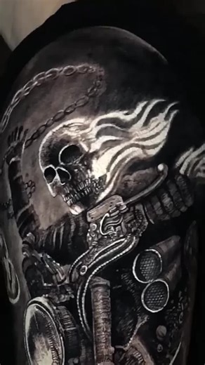 Stunning Skull Tattoo Design with Mechanical Elements