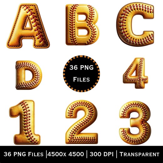 Baseball Alphabet PNG A–Z and 0–9 | Stitched Sports Letters | Baseball Font Digital Download - Etsy