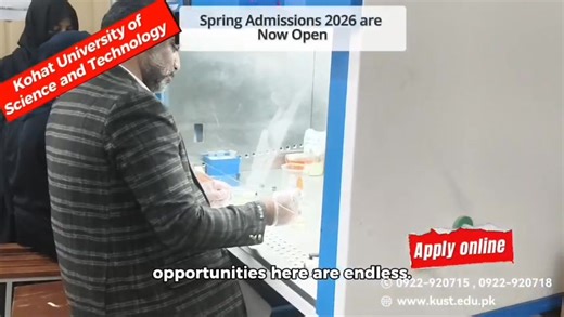 Admissions Open | Spring 2026 across various undergraduate & Post Graduate programs. Prospective students are encouraged to secure their seats and apply online at: admissions.kohat.edu.pk #KUSTAdmissions #Spring2026 #AdmissionsOpen #ApplyNow #HigherEducation #UniversityAdmissions #KohatUniversity #FutureLeaders #StudyInPakistan #UndergraduatePrograms #KPKUniversities #EducationForAll #fypシ #fypviralシ | Kohat University of Science & Technology KUST