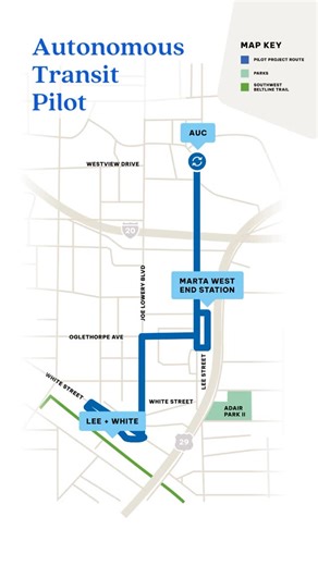 Atlanta Beltline on Instagram: "When we set out to build the Beltline, one of our goals was to create a more connected Atlanta. Today’s Atlanta-region Transit Link Authority approval for an innovative pilot project with Beep will help do just that. This 12-month pilot will provide much-needed last-mile connectivity via autonomous vehicles that will take people from @MARTATransit’s West End Station​ to the Southwest Trail at @LeeAndWhite and @The_AUCC. This ADA-accessible service is just one of m