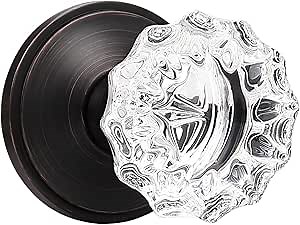 KNOBWELL Crystal Individual Dummy Door Knobs Interior, Single Sided Classic Rosette Faceted Glass Door Knob, Oil Rubbed Bronze Finish Clear Crystal Door Knob Without Lock