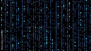 Binary numbers background. Binary code on black background. Big data and artificial intelligence concept. 4K video animation 3d rendering