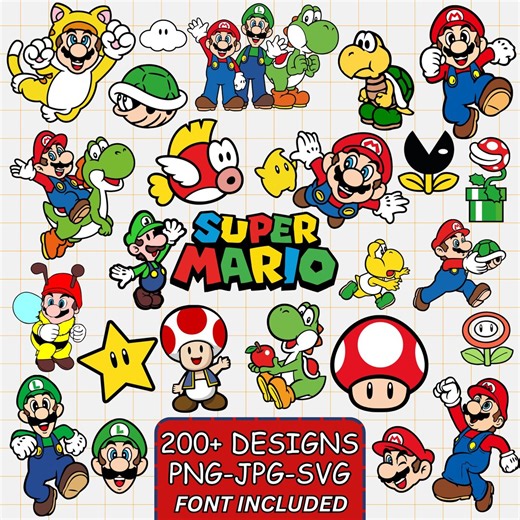 Super Mario SVG Bundle for Cricut and Sublimation, Mario Cut Files, Mario Clipart, Super Mario Font, Mario PNG, Mario Family Svg,layered Svg - Etsy