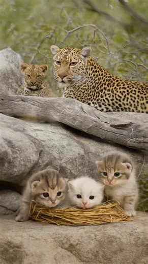 The Leopard Family Watched the Kittens Who Sneaked Out Alone