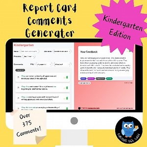 Report Card Comments Generator | Kindergarten | Standards-Based | 375  Comments!