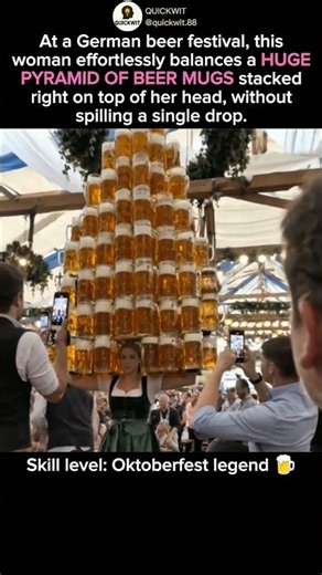 This Woman Balances a TOWER of Beer Mugs on Her Head! 🍺
