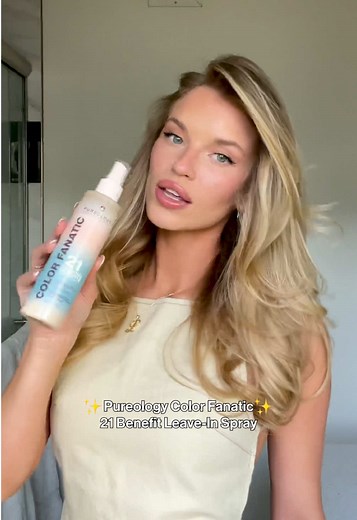 The one hair product you need in your hair routine 👉🏼 Color Fanatic 21 Benefit Leave-In Spray #pureology #theone #hairtok #hairstyles #hairinspo #blowout