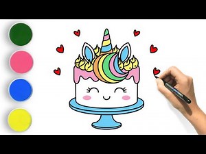 How to Draw a Cute Unicorn Cake 🎂🦄 | Easy Drawing & Coloring for Kids
