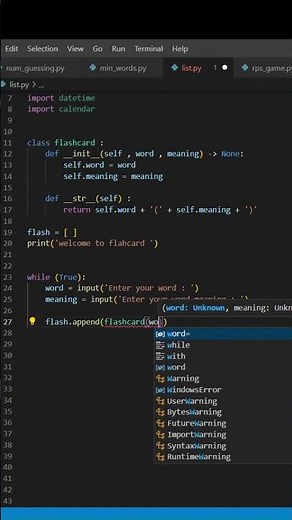 playing flashcard game in python