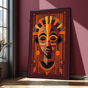 Abstract African Tribal Mask Canvas, Ethnic Wall Art, Bold Geometric Design, Modern African Culture Canvas, Vibrant Home Decoration - Etsy