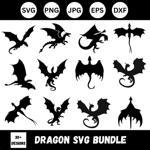 Dragon SVG Bundle, Dragon Vector, Dragon Clipart, Dragon Silhouette - Digital Download Svg, Eps, Png, Svg Files for Cricut - Etsy