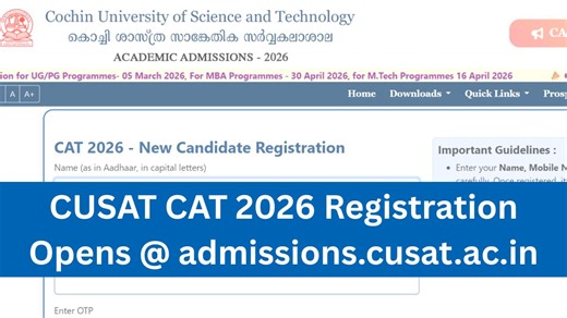CUSAT CAT 2026 Application Form Released at admissions.cusat.ac.in; Apply by March 5