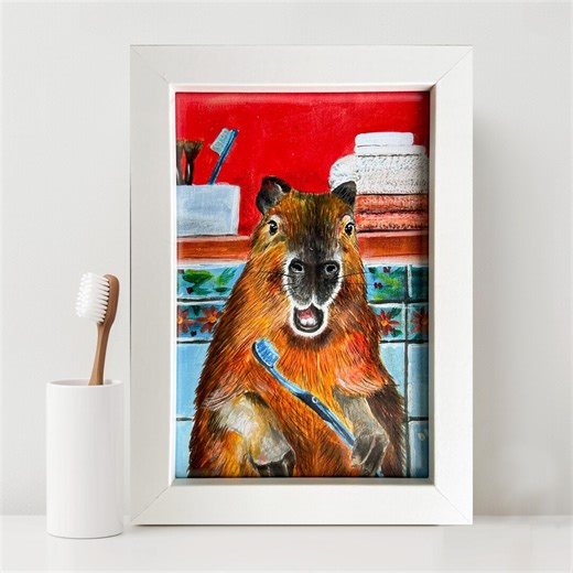 Framed Capybara Art Print: Whimsical Bathroom Decor, Gift for Animal Lovers - Etsy
