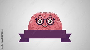 Funny brain cartoon with ribbon banner High Definition animation colorful scenes