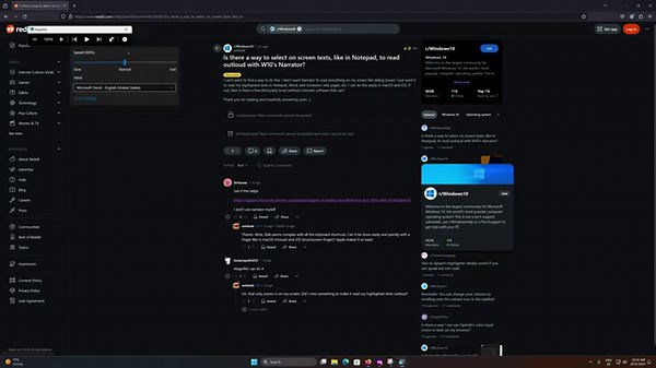 How use voice reader for selected text in Windows 11