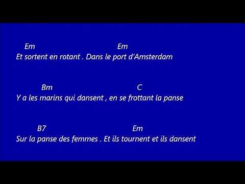 Jacques Brel , Amsterdam . Karaoké d accords pour accompagner la chanson a la guitare