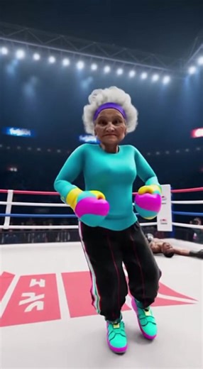An elderly grandmother steps into the boxing ring to face off against a professional boxer in full gear. Against all odds, she delivers a devastating knockout punch that sends the pro crashing to the canvas, then celebrates with a victory dance that breaks the internet! | Funny AI Videos