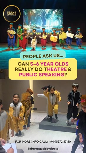 Drama studio by shreta on Instagram: "Confidence doesn’t happen overnight. It is built—step by step. Through breathing, clarity, expression, and courage, our 5–6 year olds learn skills that stay with them for life. This isn’t just a performance class. It’s where children learn to speak clearly, express boldly, and stand tall—without fear. The stage is being set. The scripts are ready. And only a few seats remain. 🎭 Mentorship begins: 16th January 2025 Drama Studio by Shreta A-302, Solitaire Cor