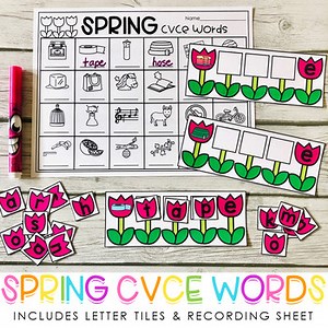 Spring CVCE Words - CVCE Word Building - CVCE Task Cards
