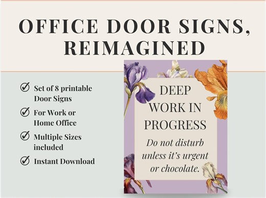 Printable Office Door Signs Set of 8, Floral Do Not Disturb Signs, Door Hangers, Multiple Sizes, Work From Home, Meeting, Focus Mode - Etsy UK