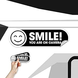 Smile You are on Camera Signs | 2 Pack Car Window Stickers | Smile Your on Camera Signs for Cars | Dashcam Recording Stickers | Black Glossy 8x2.5 Inches Waterproof Vinyl Sticker (Black Large)