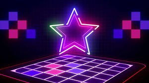 Download Retro style 80s-90s futuristic grid wireframe backdrop. Digital landscape star neon retro party laser pattern background. for free