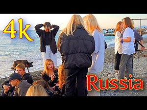 Evening walk in Russia Sochi Adler! Sea beach promenade Many Russian girls! 4k video 2021