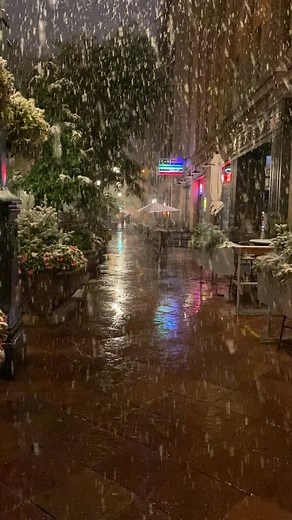 Snowy Night in Denver, Colorado Streets