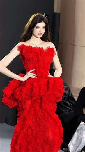 The pure red 'formal dress' steals the show! The grand finale under the spotlight #catwalk