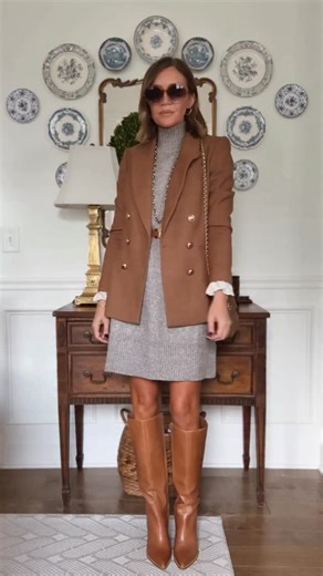 Laura Godfrey on Instagram: "$26 sweater dress styled for fall 🍁 This one is still fully stocked and also comes in white in addition to these three colors 🎉 comment SHOP and I’ll DM links to shop 🤍 . . . Xs in sweater dress Xs in ruffle neck button down Xs in gingham blazer Xs in brown blazer (linked similar) Xs in floral black top https://liketk.it/5oQkA #sweaterdress #fallfashiontrends #fallfashion #fallstyle #outfitinspiration #over40style #affordablefashion"