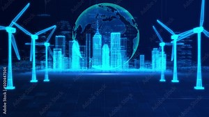 Wind Turbines Energy Production power plant and technology. Renewable energy. Sustainable resources. Ecology Safe Alternative Energy Source. Renewable energy production for green ecological world