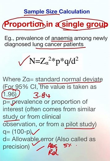 Sample size calculation for proportion/percentage in single group #bcbr #samplesize #research