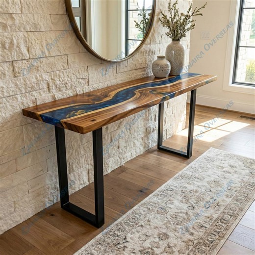 Blue Epoxy Resin Wood Console Handmade Hallway Entrance Table Modern Rustic Furniture - Etsy