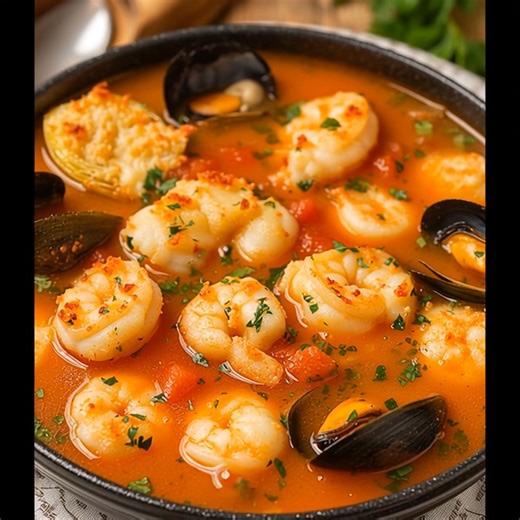 Zarzuela de Mariscos Un rico y reconfortante guiso de mariscos español, repleto de camarones frescos, mejillones, calamares y pescado blanco, cocinados a fuego lento en un aromático caldo de tomate y azafrán. Este plato captura la esencia de la costa mediterránea: elegante para una ocasión especial, pero rústico para una comida familiar. Ingredientes Para 6 raciones 2 cucharadas de aceite de oliva 1 cebolla finamente picada 3 dientes de ajo picados 1 pimiento rojo picado 2 tomates maduros pelado