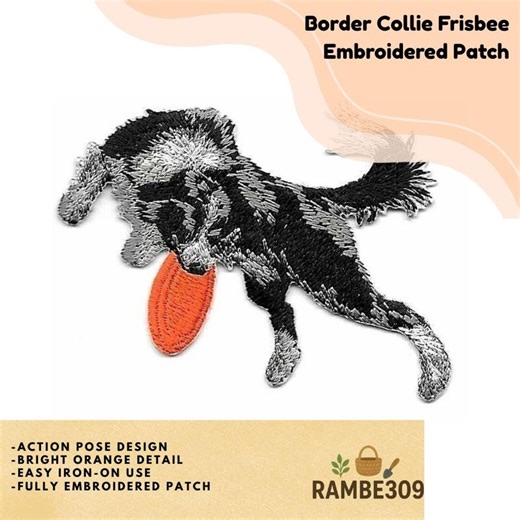 2 1/2 X 3 3/8 Embroidered Border Collie Dog Patch, Frisbee Design, Iron On - Etsy