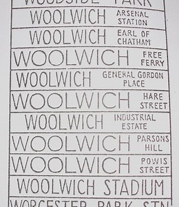Various Woolwich  bus destination blinds by Barry Kosky  1970.