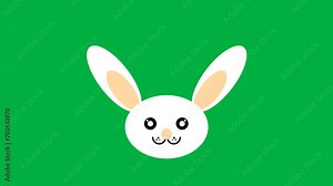Smiley rabbit face animation with swinging ears and blinking eyes on green screen. Concept for easter holiday celebration.