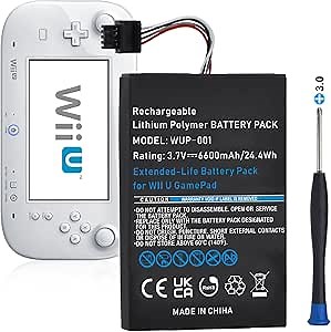 6600mAh Wii U Gamepad Battery, Rechargeable Wii U Battery Replacement for Nintendo Wii U Gamepad WUP-001 WUP-012 with Screwdriver